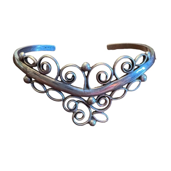 Sterling silver 925 MORNINGSTAR fancy filagree scrolled design cuff bracelet - Picture 2 of 4